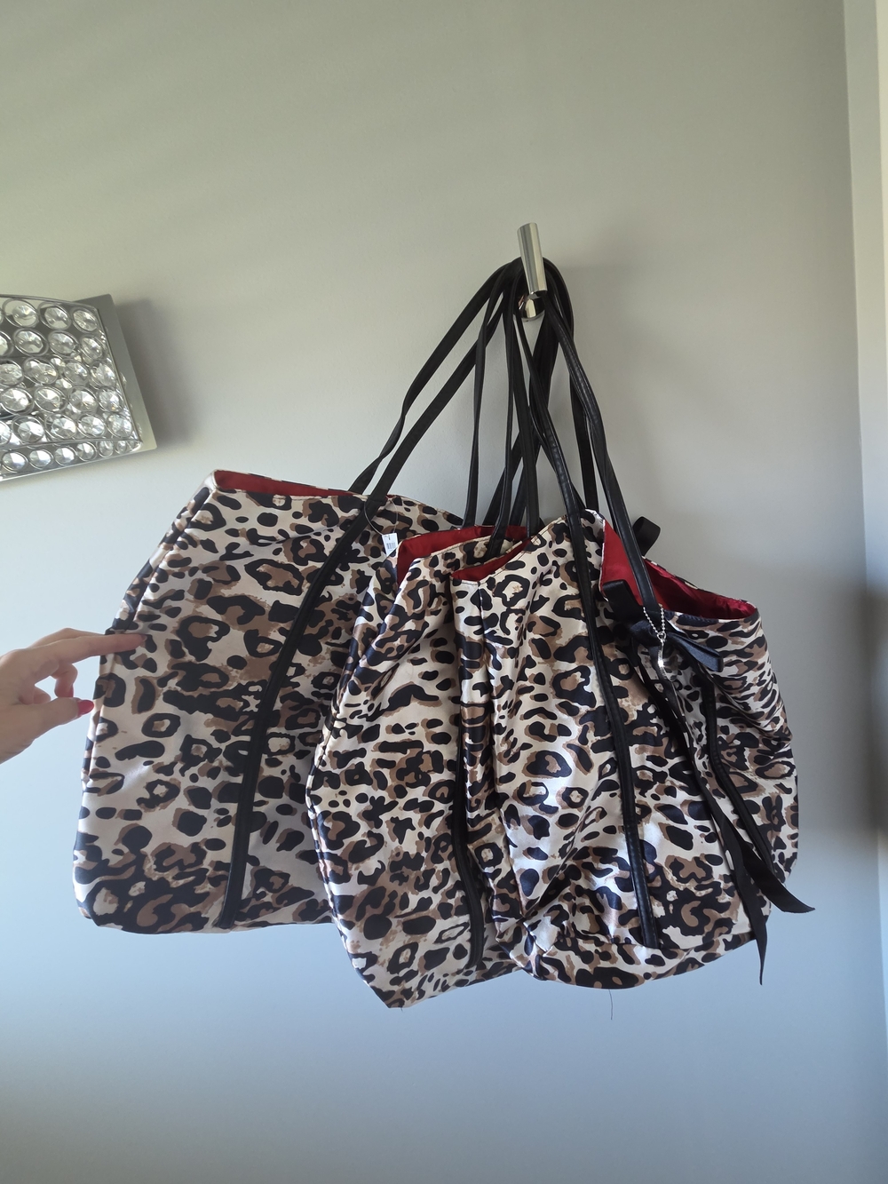 Leopard Print Tote Bags with Red Lining - Set Of 3